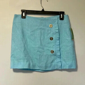 NWT Lilly  Pulitzer Hayes Skye Blue Skirt with Gold Buttons